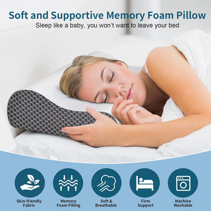 Cervical Pillow for Neck Pain Relief, Contour Memory Foam Pillows for Sleeping, Ergonomic Pillow Adjustable Orthopedic Cooling Pillow Bed Pillow Neck Support for Side Back Stomach Sleepers(Blue)