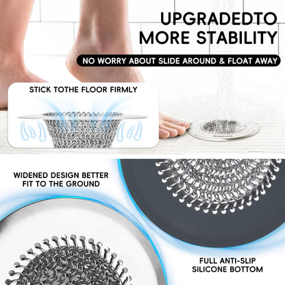 Shower Drain Hair Catcher, Patented Bathtub Drain Cover, Anti-Clog | Reversible Flip Clean, Fast Drainage, Anti-Slip Base, 304 Stainless Steel Chain Mail Mesh, 4.4" for Bathtub & Shower Drains