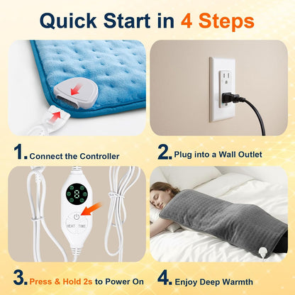 158℉ High-Heat 15s Heating Pad for Back/Muscles/Shoulder Pain | 33"x17"Full Body Coverage, Period Cramps/Neck Relief, 8 Heat Levels, Auto Off, Deep Moist and Dry Heat