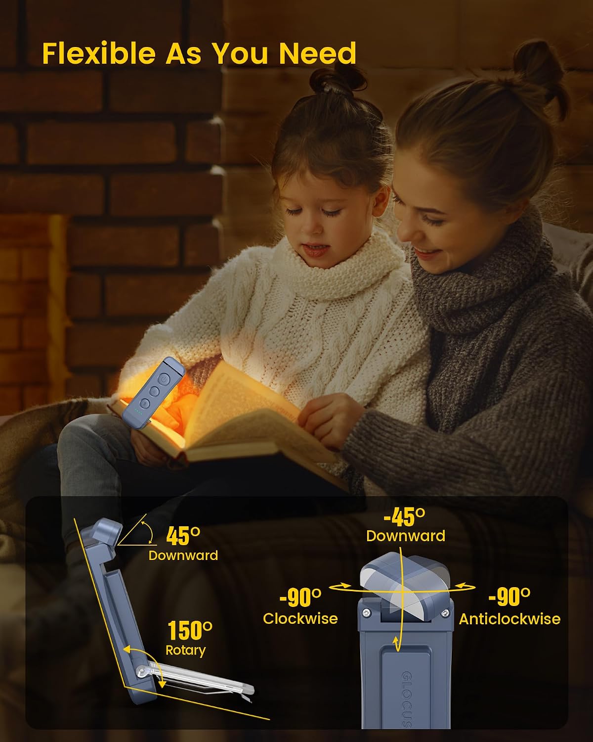 Glocusent USB Rechargeable Book Light for Reading in Bed, LED Reading Light