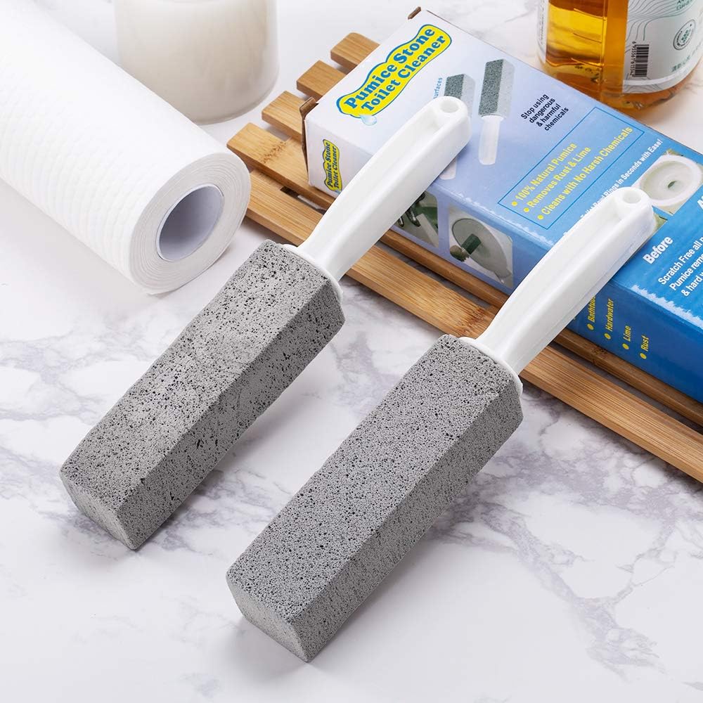 Kadden 2 Pack Pumice Stone Toilet Bowl Cleaner with Handle, Hard Water Ring Remover & Stain Scrubber for Bathroom, Pool, Sink and Tub, Ergonomic Heavy Duty Cleaning Tool
