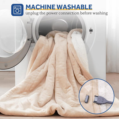 Sealy Electric Throw Blanket Heated Flannel & Sherpa Auto Shutoff 50"x60"