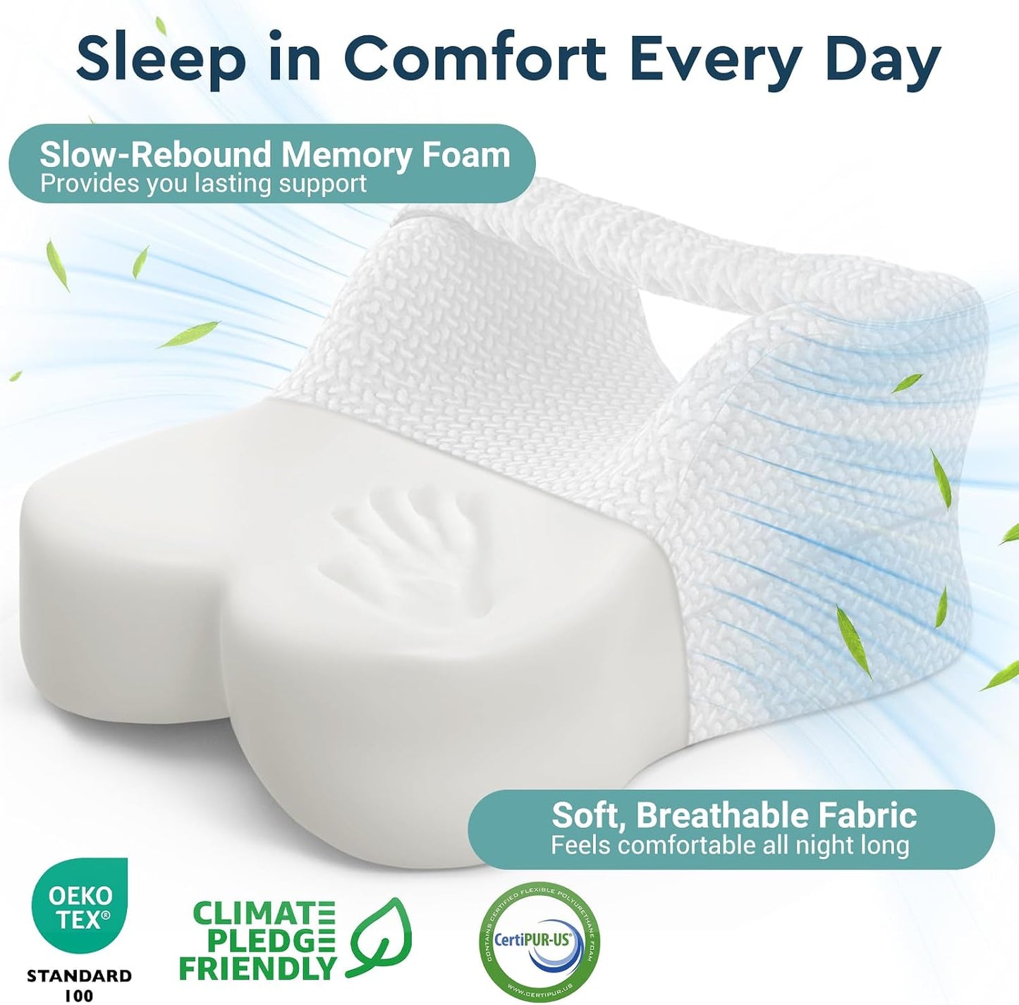 Long Knee Pillow for Side Sleepers with Strap - Large Leg Pillow for Side Sleeping with Full Thigh & Knee Support, Memory Foam Alignment Pillows for Sciatica, Hip & Knee Relief, White