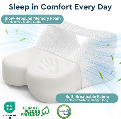 Long Knee Pillow for Side Sleepers with Strap - Large Leg Pillow for Side Sleeping with Full Thigh & Knee Support, Memory Foam Alignment Pillows for Sciatica, Hip & Knee Relief, White