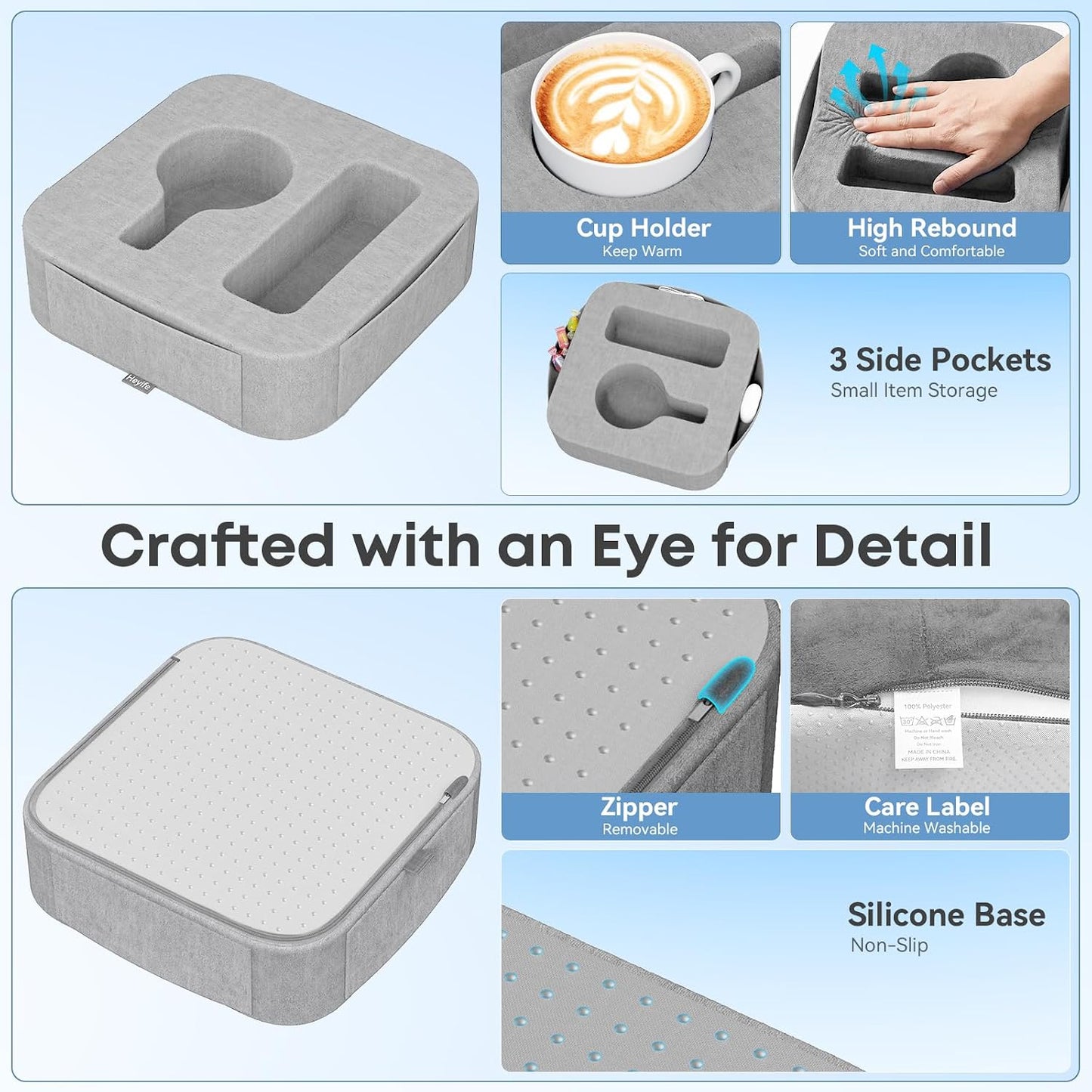 Couch Cup Holder Pillow, Sofa and Bed Caddy for iPad, Kindle, Switch, Game Controller, Remotes, Phones, Small-Sized Cup & Drink Holder for Couch, Bed, Desk, Car, Beach, Bathroom Cup Holder