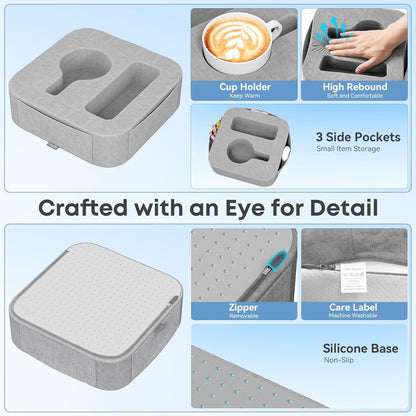 Couch Cup Holder Pillow, Sofa and Bed Caddy for iPad, Kindle, Switch, Game Controller, Remotes, Phones, Small-Sized Cup & Drink Holder for Couch, Bed, Desk, Car, Beach, Bathroom Cup Holder