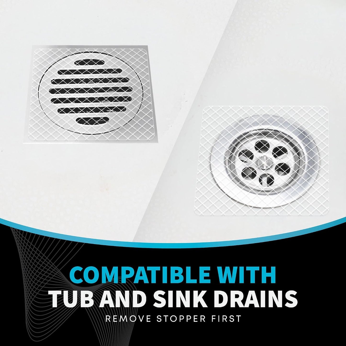 TubShroom 26 Pack Square Disposable Drain Cover - Hair Catcher Mesh Sticker Strainers for Shower Bathtub and Bathroom - Hair Catcher Sticker Drain Protector - Half Year Supply