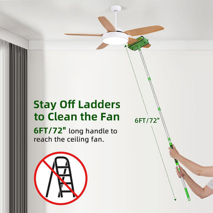 Ceiling Fan Cleaner Duster with 6 Ft/72'' Extension Pole High Ceiling Fan Blade Cleaning Tool Microfiber Duster Reusable Pads for Cleaning Ceiling Fan, Baseboard, Blind, Cobweb, Molding