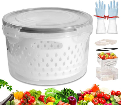 4 In 1 Food Storage Container, Fruit Storage Containers for Fridge, Household Transparent Plastic Food Storage Box-Including Drain Basket, Soak, Wash, Drain, and Store (Gray, S+M+L)