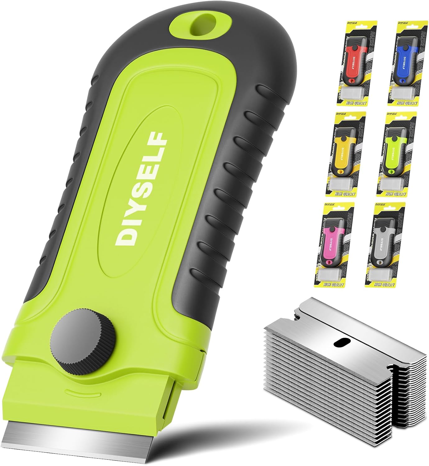 DIYSELF 1 Pack Razor Blade Scraper with 15 Extra Blades, Scraper Tool for Cleaning Window, Paint, Cooktop, Oven, Glass Stove Top Scraper, Razor Scraper with Buit-In Blade Storage | Razor Scraper for Cleaning Window, Paint, Cooktop, Oven, Glass Stove Top