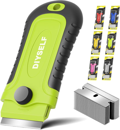 DIYSELF 1 Pack Razor Blade Scraper with 15 Extra Blades, Scraper Tool for Cleaning Window, Paint, Cooktop, Oven, Glass Stove Top Scraper, Razor Scraper with Buit-In Blade Storage | Razor Scraper for Cleaning Window, Paint, Cooktop, Oven, Glass Stove Top