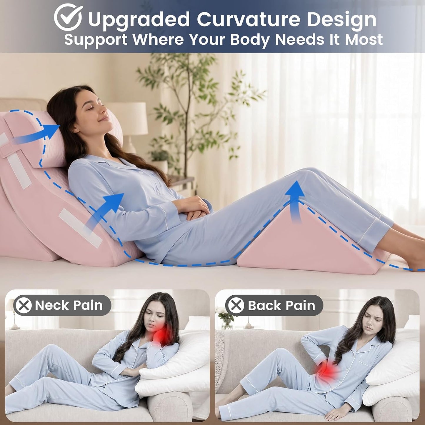5PCS Wedge Pillow Set for After Surgery, Adjustable Orthopedic Foam Bed Wedge Pillow for Acid Reflux, GERD & Heartburn Relief, Back & Leg Elevation Support for Sleeping & Sitting Up, White Grey