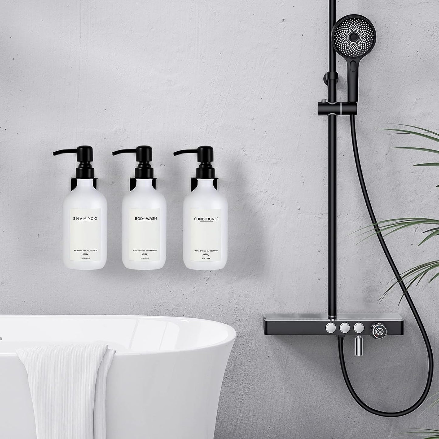 Supforce Shampoo Dispenser for Shower, No Drill Dispenser with Pump & Label | Shampoo and Conditioner Dispenser Wall Mount Set of 3, Pet Bottle Shower Soap Dispenser for Home Bathroom, Amber