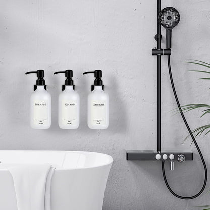 Supforce Shampoo Dispenser for Shower, No Drill Dispenser with Pump & Label | Shampoo and Conditioner Dispenser Wall Mount Set of 3, Pet Bottle Shower Soap Dispenser for Home Bathroom, Amber