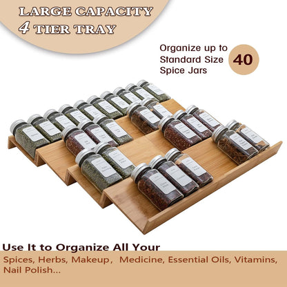 Bamboo Spice Rack Drawer Organizer - 8 Pieces Set- 7" Wide Per Piece - Combine Pieces Into 14" Wide Rack (7" or 14")