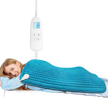 FluffyWarmth Electric Heating Pad for Back, Extra Large 17"x33", Ultra Soft | XXXL for Full Body, Period Cramps, Neck Shoulder Back Pain Relief, 6 Heat Settings 4 Timers Heating Pad, Gifts for Women Men