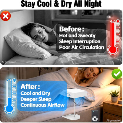 Bed Fan Under Sheets, Bed Cooling System with Adjustable Fan Speed (White) | Bed Cooling Fan for Bedroom, Bed Airflow System for Night Sweats, Hot Sleepers, Fits All Mattress Heights, Easy Installation