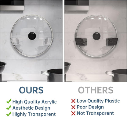 NiHome 6 Pcs Wall-Mounted Acrylic Pot Lid Organizer with Advanced Nano-Gel Adhesive, Pot Lid Holder with Elegant Transparent Design, Fits 6" to 14", No-Tool Installation and Clean Removal