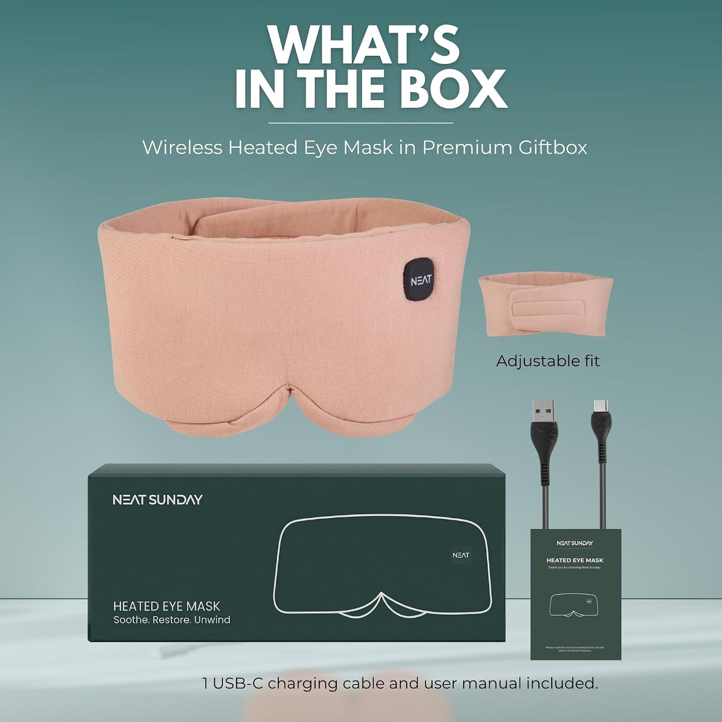 Heated Eye Mask – Cordless Electric Warm Eye Compress for Dry Eyes, Stye & Eye Strain Relief – 4 Heat Settings, Rechargeable, Light-Blocking, Blackout, Washable Cover (Ocean Stone)