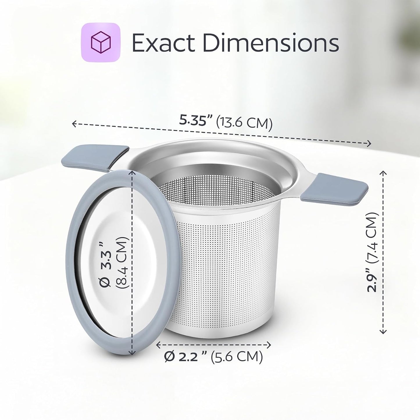 Stainless Steel Tea Infuser for Loose Leaf Tea – Extra Fine Mesh Strainer with Heat Proof Double Handles & Lid, Reusable Filter Fits Mugs, Cups & Teapots, Gray