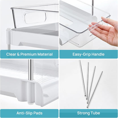 Vtopmart 2 Pack Pull Out Bathroom Under Sink Organizer (S-Standard) | Slide-out drawers, Multi-purpose storage, Clear visibility, Easy Set-up