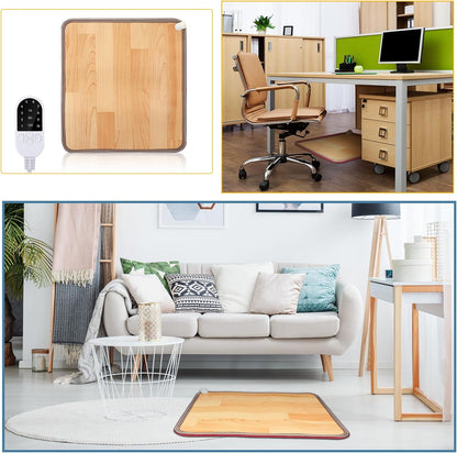 VIHOSE PVC 110V Heated Floor Mat Heater for Foot Carbon Crystal Wood Stripe Electric Heating Pad Energy Saving Foot Warmer Under Desk Indoor Space Heated Rug for Home Office(Brown, 22 x 20 Inch)