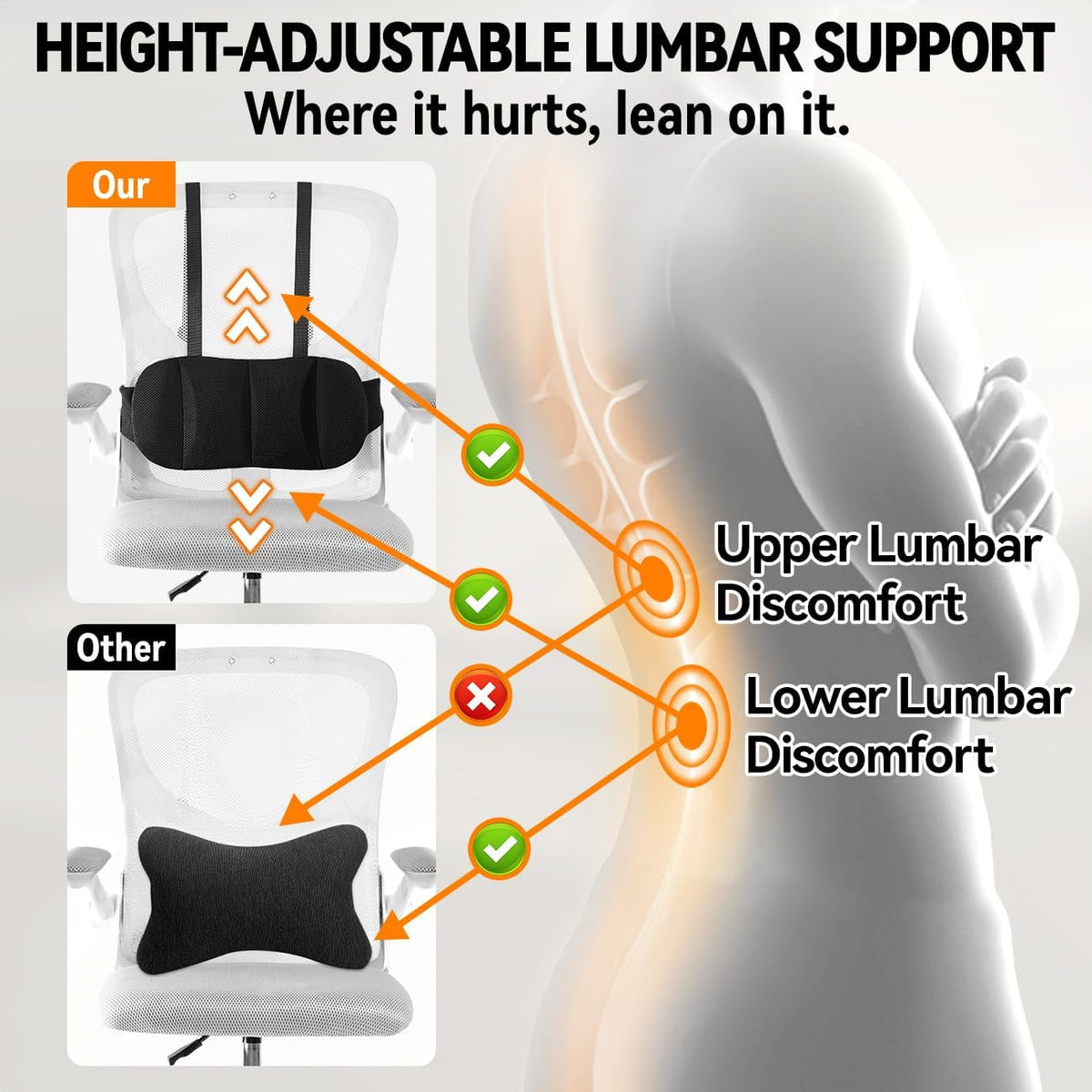 Lumbar Support Pillow for Car,Adjustable Back Support for Car Seat