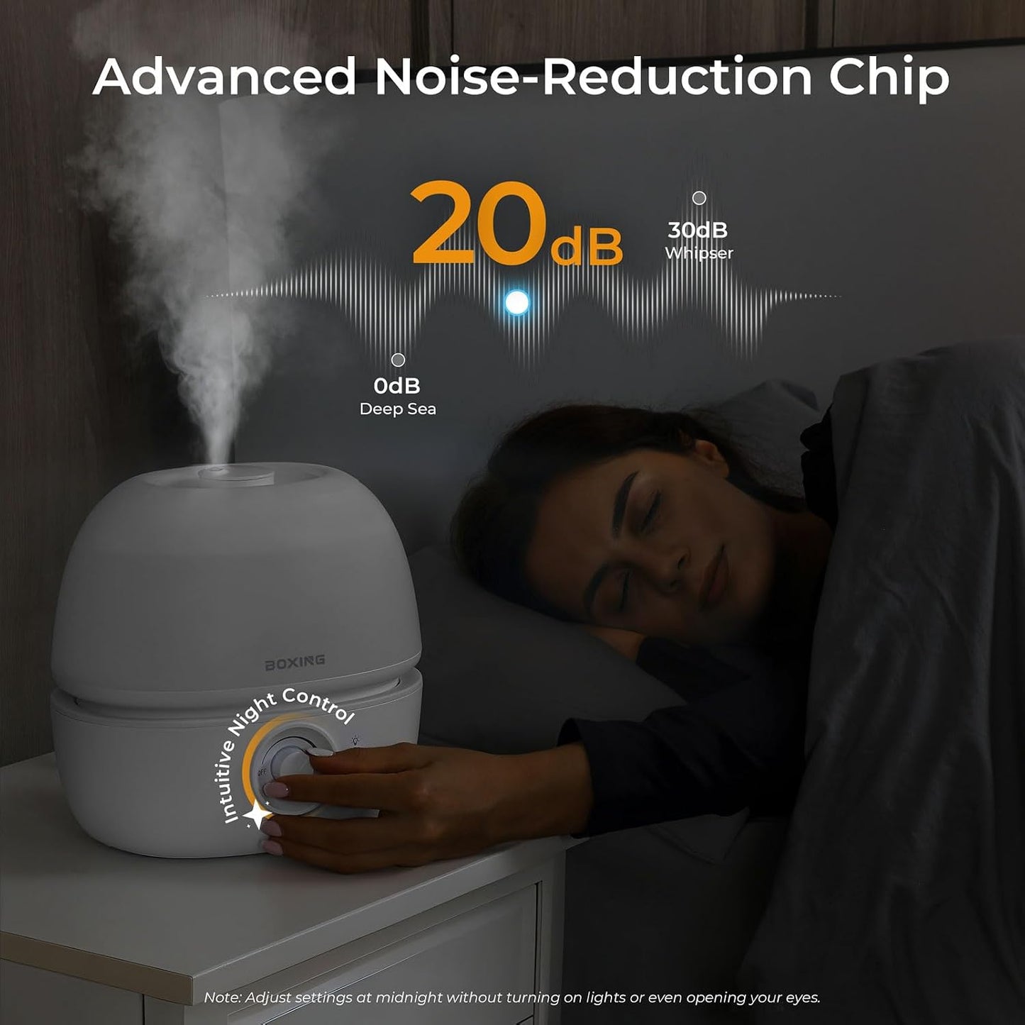 BOXING 3L Top Fill Humidifiers for Bedroom, 20dB Quiet Air Humidifier for Large Room & Indoor Plants with Optional Night Light, Cool Mist Diffuser for Home, Essential Oil Tray, BPA-Free,White,30H