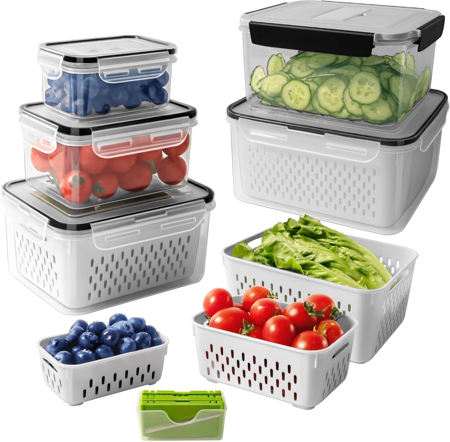 5 PCS Large Fruit storage Containers for Fridge ,Food Storage Containers | with Removable Colander Leakproof Dishwasher & Microwave safe Produce Containers Keep Fruits Vegetables Berry Fresh longer