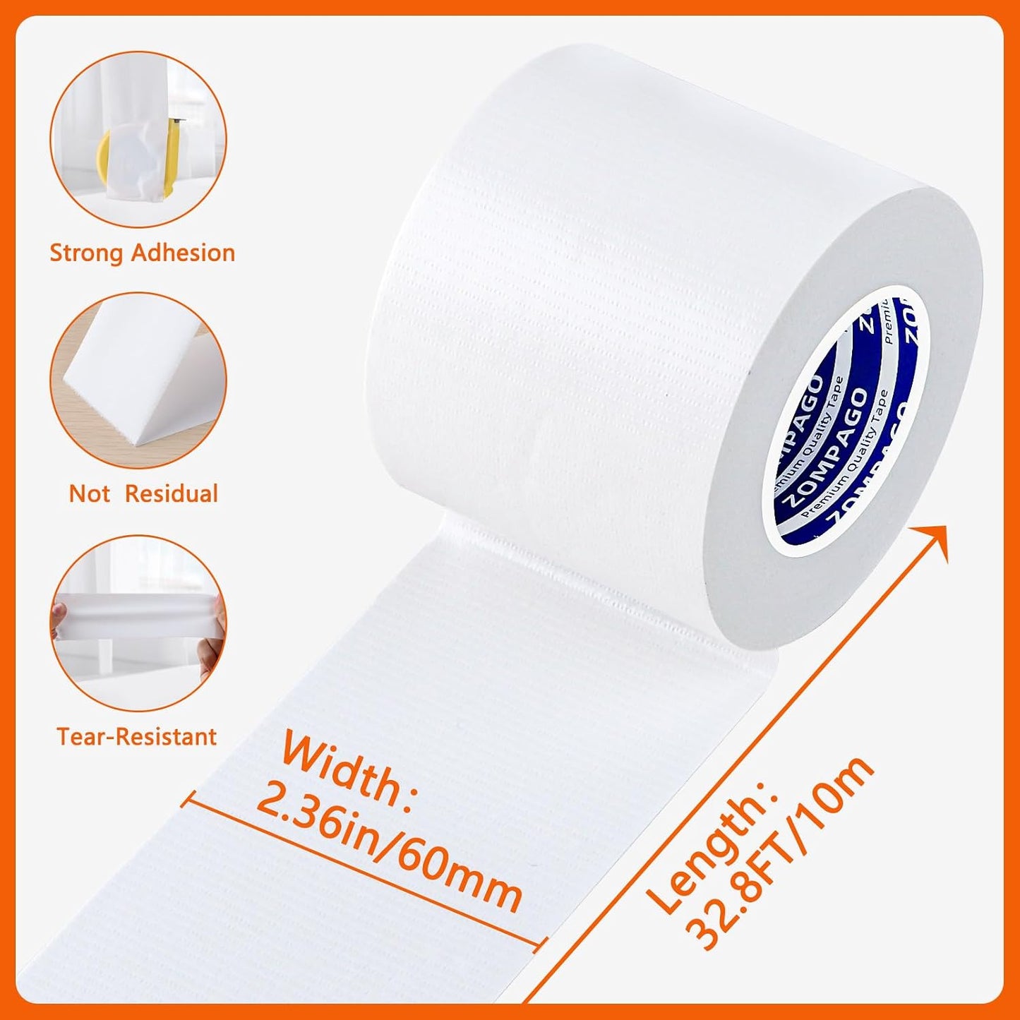 ZOMPAGO White Window Weather Sealing Tape 2.4in x 33FT, Cloth Draft Stopper for Sliding Door & Gap Filler, Strong Adhesive Window Seal Tape Air Conditioner Door Weather Stripping Insulation