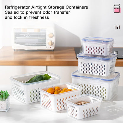3 Pack Fruit Storage Containers for Fridge with Removable Colander – Airtight Produce Storage Containers with Lids, BPA-Free Berry Keeper for Vegetables, Lettuce & Meal Prep (29oz+59oz+112oz)