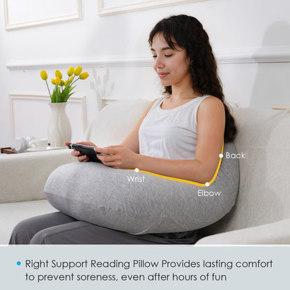 QUEEN ROSE Reading Pillow, Gaming Pillow for Lap, Sitting in Bed or Sofa, Extra Arm Rest for Reading, Playing or Crocheting, Soft Velvet Grey