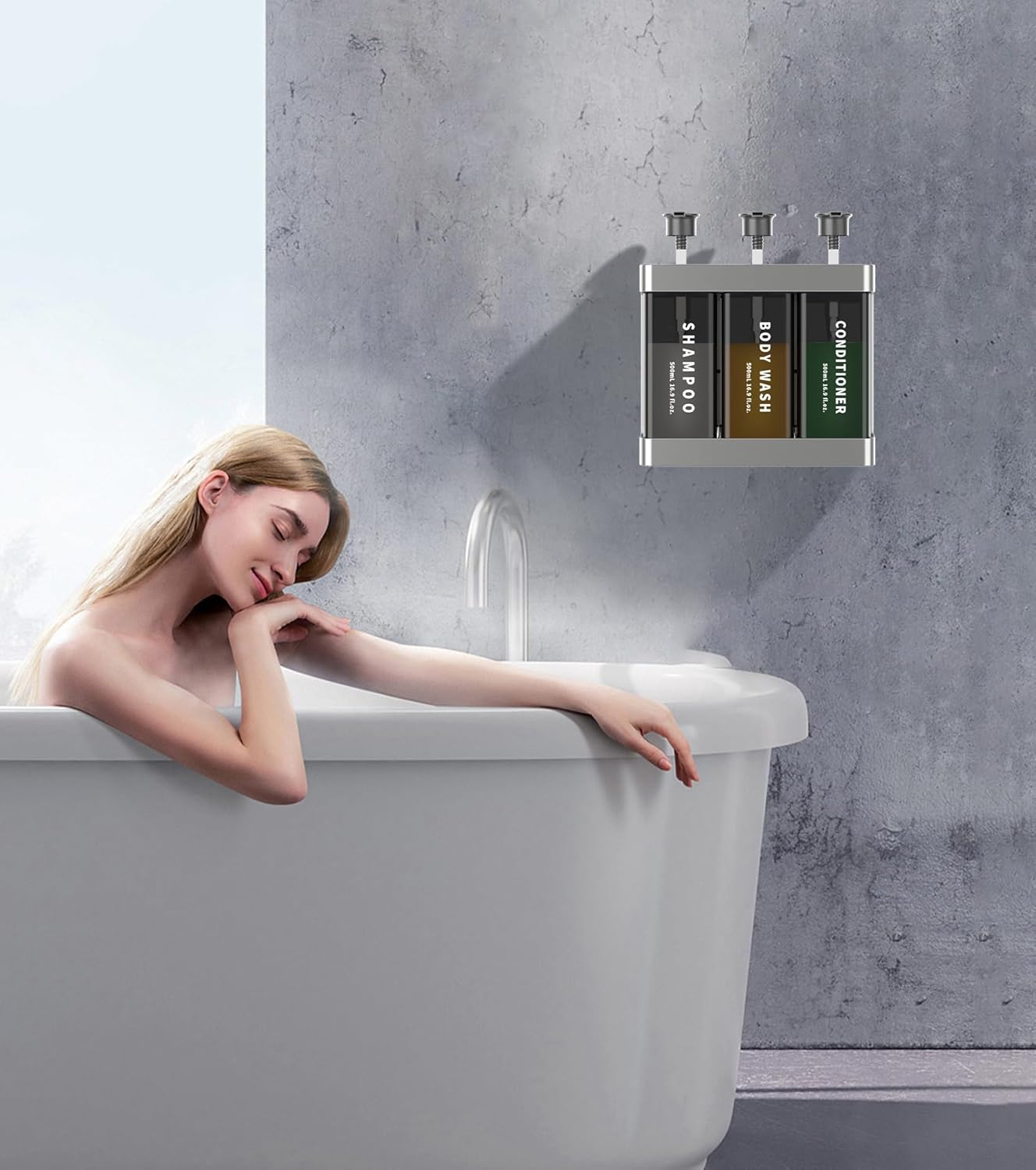 Shampoo and Conditioner Dispenser Shower Soap Dispenser 3 Chamber No Drill, 3 * 16.9 fl.oz Shampoo Dispenser for Shower Wall Mounted Shower Shampoo Dispenser 3 Chamber for Bathroom Hotel Black