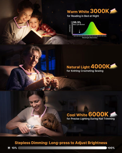 Reading Light Book Lovers Gifts: Upgraded Neck Light with Power Display & Timer, 80Hrs Rechargeable Book Lights for Reading at Night,Birthday Gifts for Readers Women, Knitting Crochet Accessories