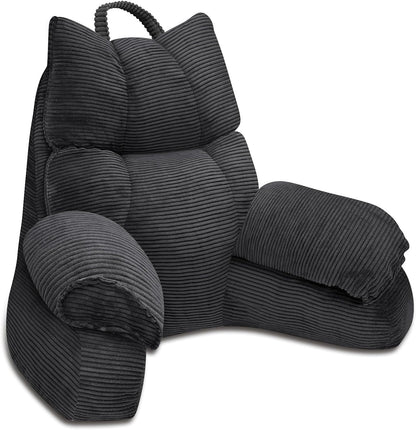 Reading Pillow for Bed with Arms, Back Support, Memory Foam（Grey Black）