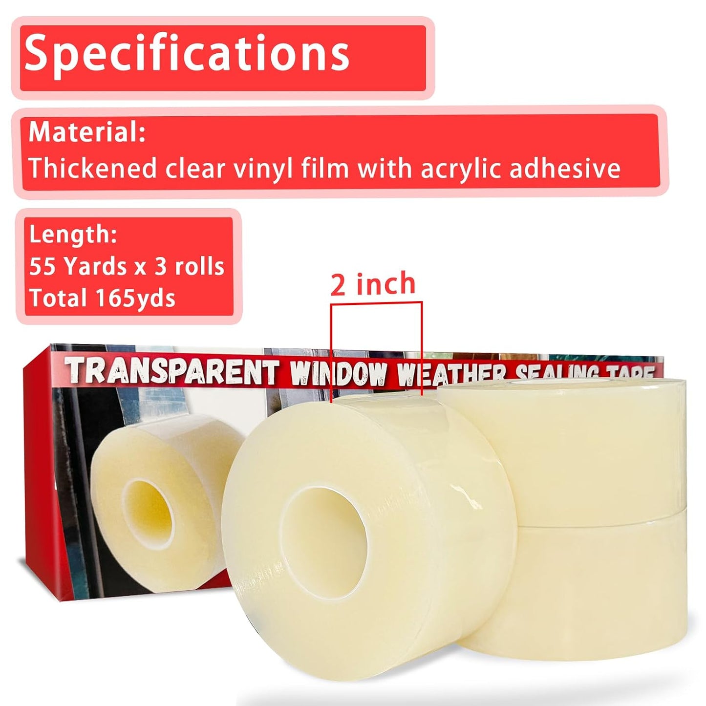 Window Sealing Tape, Window AC Insulation Tape, White 3 Inch x 65 FT | Waterproof Blocker for Cold Heat Air, Windproof, No Residue Strong adheisve