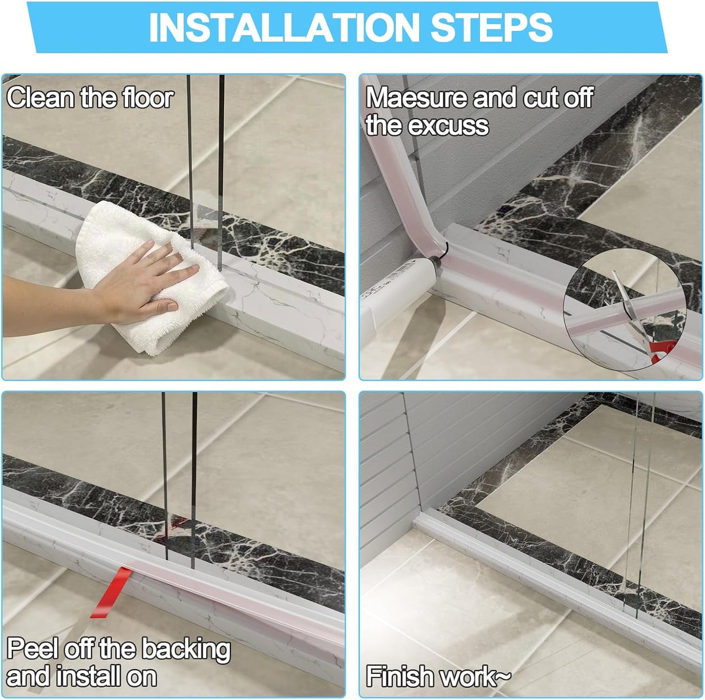 Duzzy Shower Threshold Water Dam Guard, Silicone Rubber Shower Door Bootom Seal Strip for Walk in Shower (39 Inch, Clear)