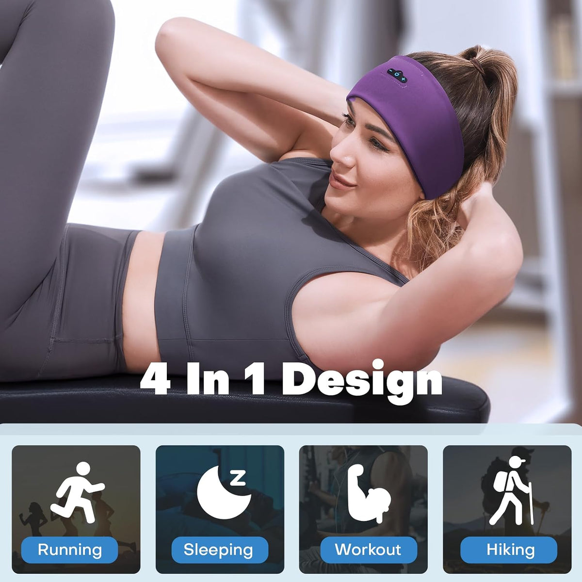 Sleep Headphones Bluetooth Headband for Side Sleeper 2-Pack, 17H Playtime, Wireless Headband Headphones with HD Stereo Speakers for Workout,Running,Yoga, Ideal Gifts for Men, Women, Teens