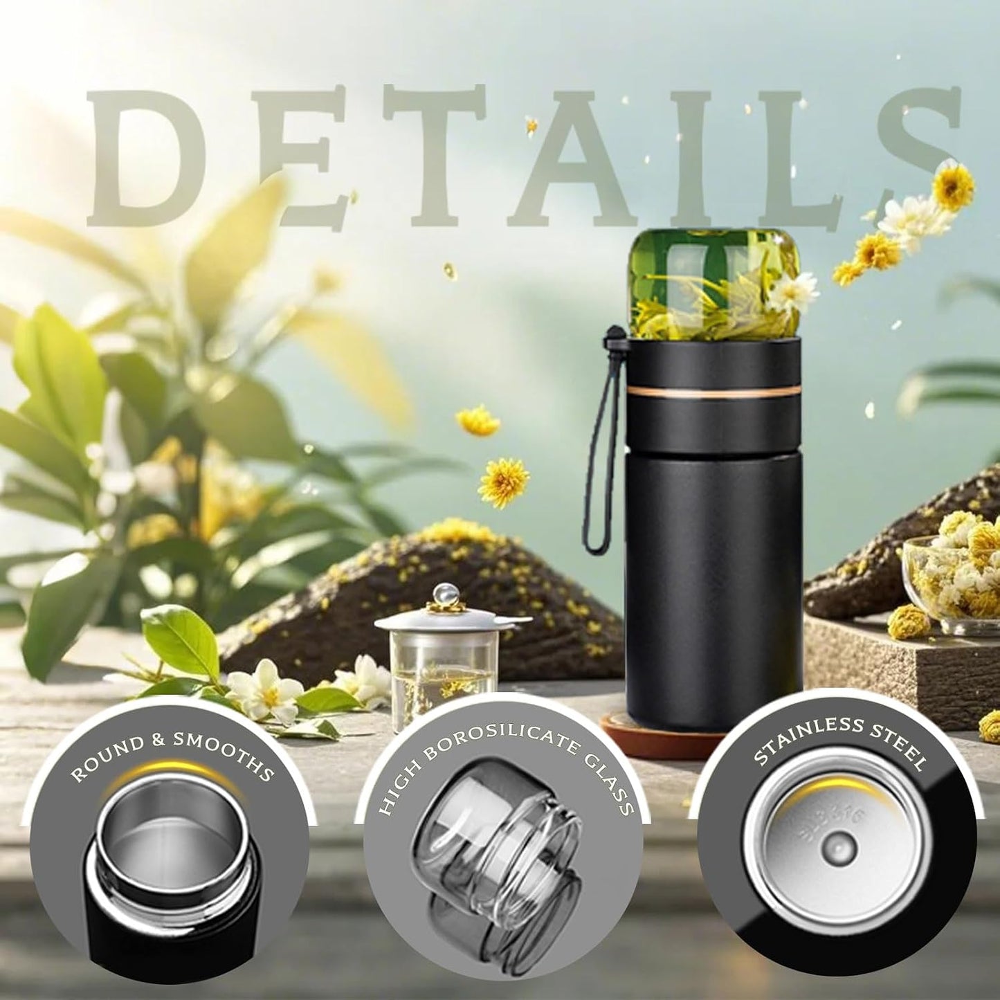 Glass Teapot With Infuser, Travel Tea Mug, Portable Loose Tea Infuser Bottle, Tea Cup With Infuser And Lid, Tea Mug With Infuser For Outdoor Tea Tumbler at Home
