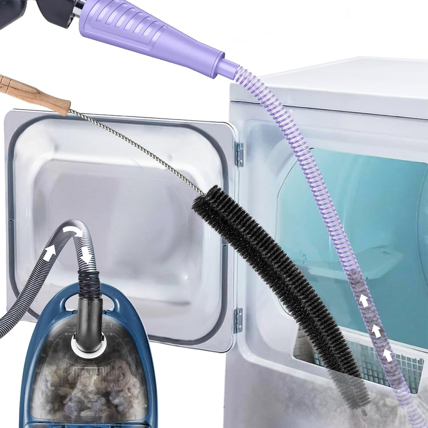 Sealegend 2Pcs Dryer Vent Cleaner Kit - Vacuum Hose Attachment & Brush Blue | Fits Most Vacuums, Slim Round Hose Reaches Tight Spaces, Removes Stubborn Lint & Dust from Dryer Vents, Filters, Coils