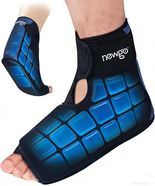 NEWGO Foot Ice Wrap, 60-Min Cold Therapy for Heel Pain & Plantar Fasciitis | Ice Grids Design for Even Coverage, Long-lasting Cooling for Foot Surgery, Sprained Ankle and Swelling