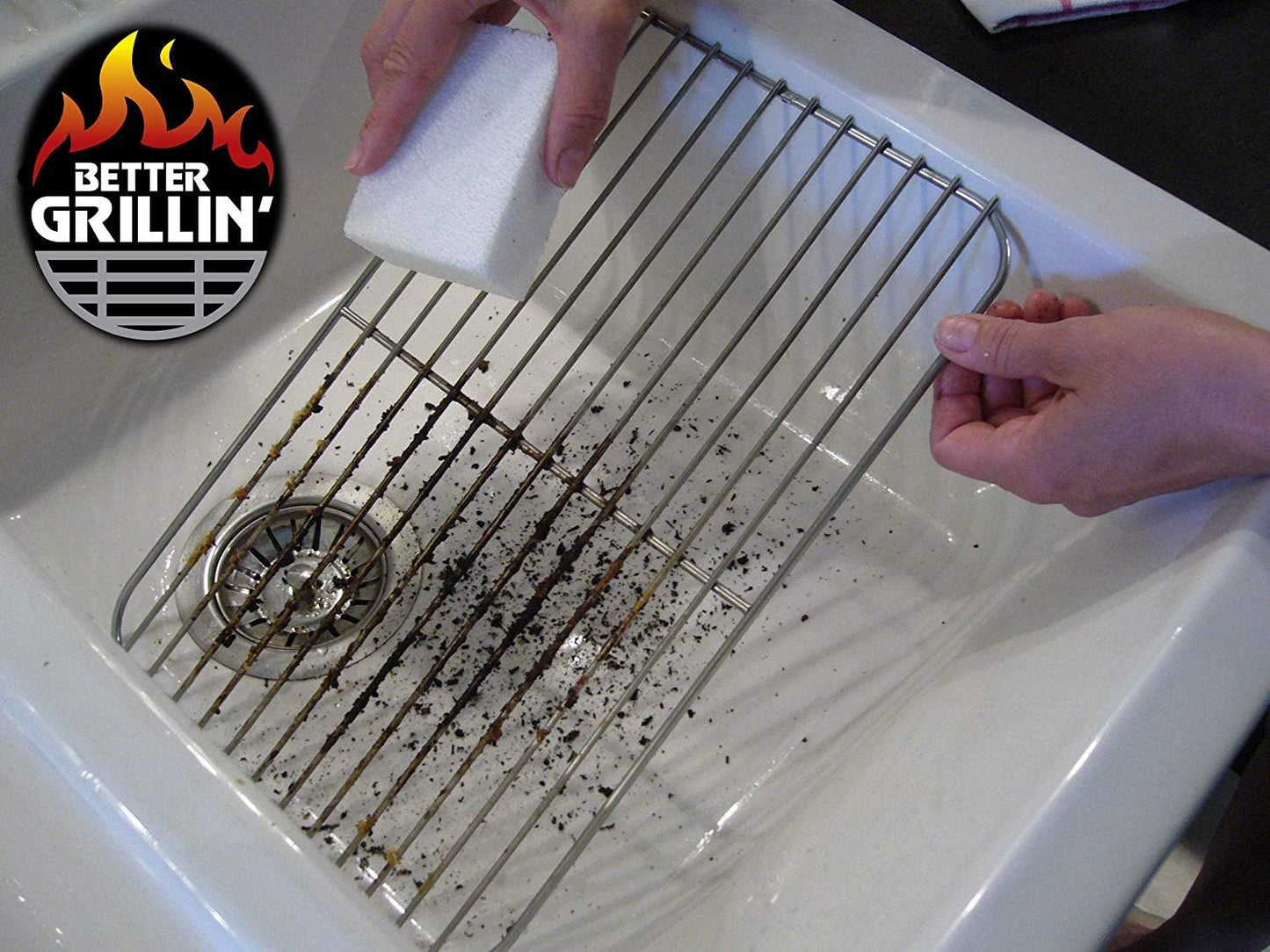 Better Grillin Scrubbin Stone Grill Cleaner Handle-Protect Hands & Nails When Scouring Grill with Three Scrubbin Stone