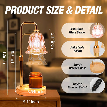 Candle Warmer Lamp with Timer and Dimmer, Electric Wax Warmers for Scented Candles with 5 Brightness Settings, Anti-Glare Lamp with Adjustable Height, Home Decor, Gift for Birthday, Valentines