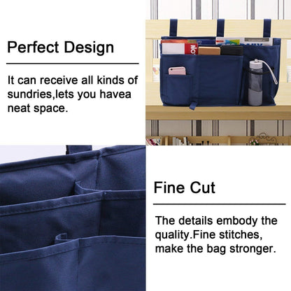 Bedside Caddy Improved With 3 POM Buckles -Hanging Organizer For Phone, Magazine, Accessory&Remote -Best For Dorm Room, Bunk Bed, Hospital Bed, Bed Rail, Headboard, Apartment, Bathroom&Travel