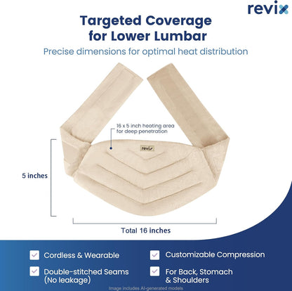 REVIX Microwave Heating Pad for Back, Wearable Moist Heat Waist Wrap, Gray | Wearable Microwave Heating Pad, Waist Wrap With Flaxseed & Clay Beads for Moist Heat Therapy and Hands-Free Use