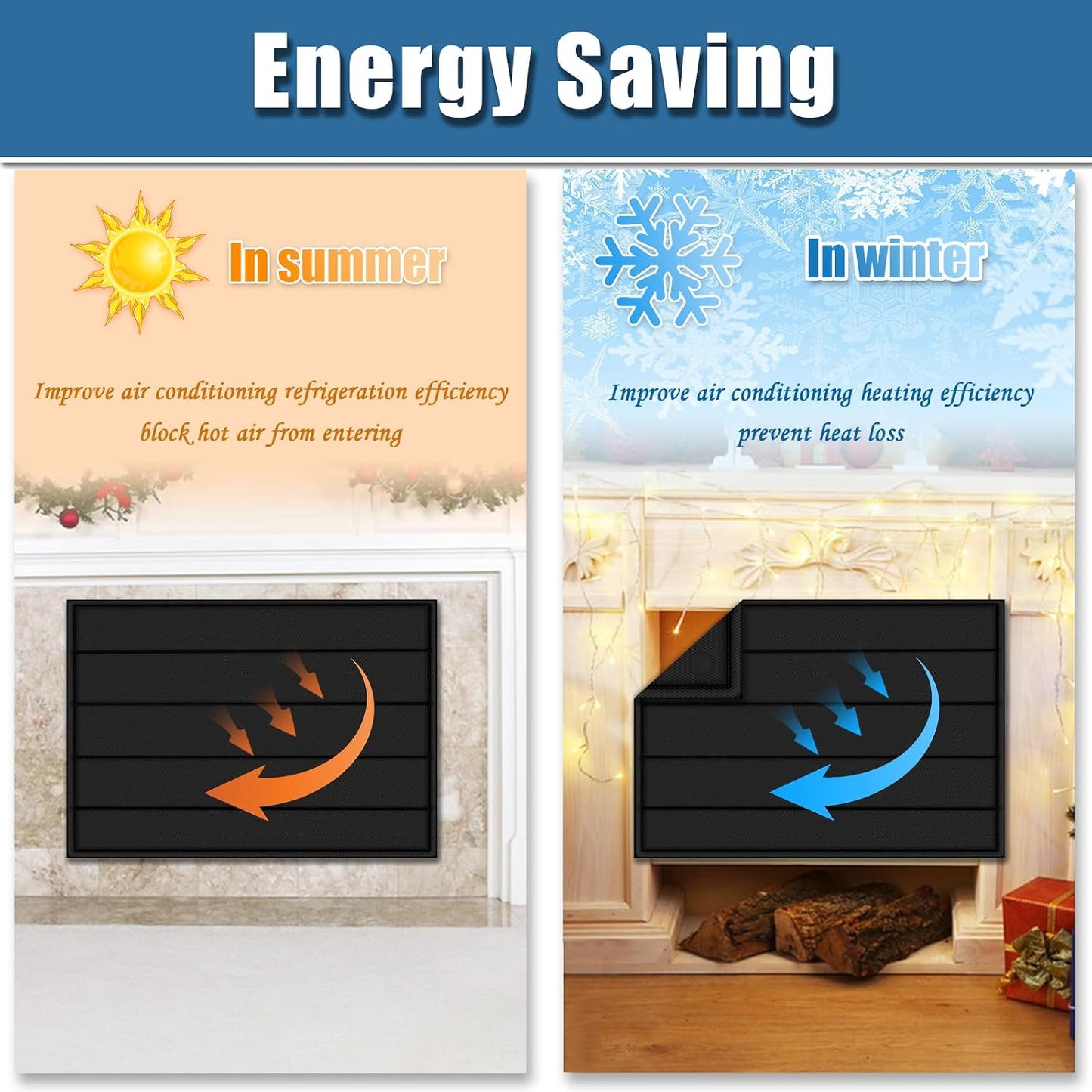 Magnetic Fireplace Cover 39"x32" Fireplace Draft Stopper Blocker Indoor | Fire Place Cover with Built-in 12 Strong Magnet for Iron Fireplace Frame Fireplace Screen