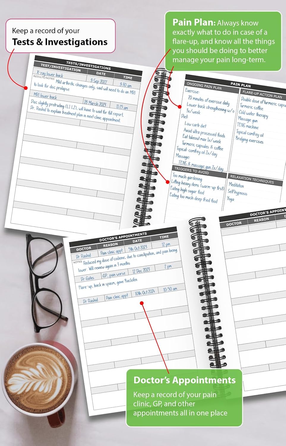OptiLiving Publishing Chronic Pain Journal For Women – Track and Manage Your Pain by Identifying & Eliminating Triggers | A5 Spiral Bound
