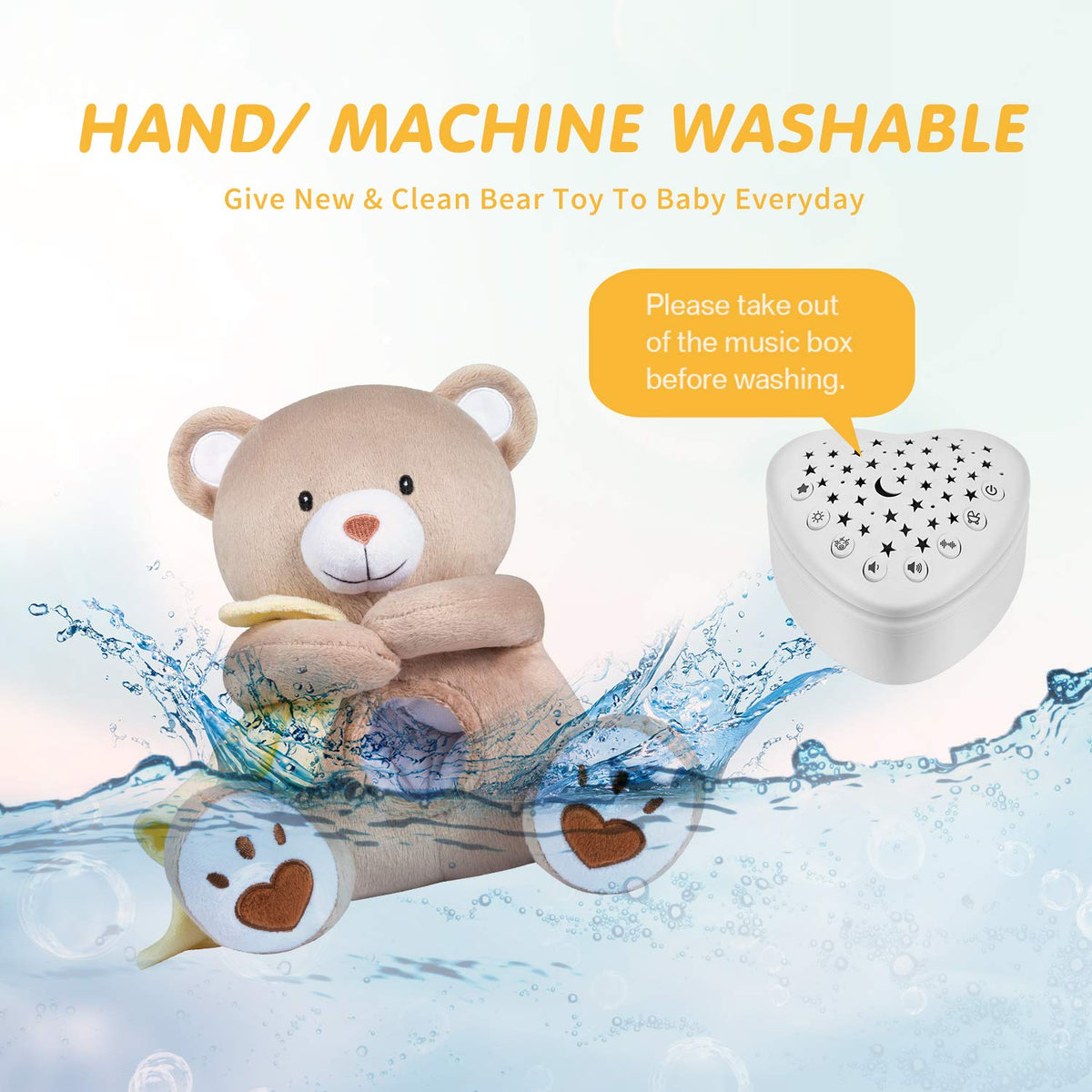 BEREST A13 White Noise Machine & Baby Sleep Soother with 15 Soothing Sounds & Projector Night Light Music Box, Cry Sensor, Rechargeable, Portable for Newborns, Toddlers, Attaches to Crib