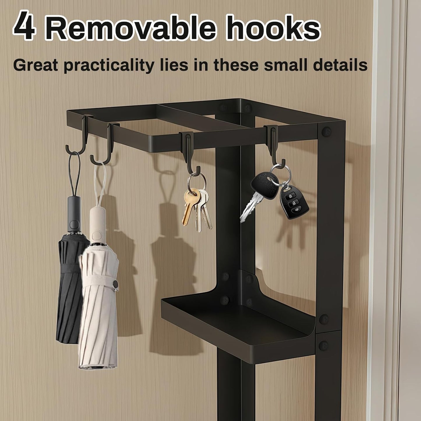 Umbrella Stand, Metal Umbrella Stand Indoor, 20 Inch Umbrella Holder for Entryway, Shelf for use with Small Umbrellas and Bottom Drip Tray for use with