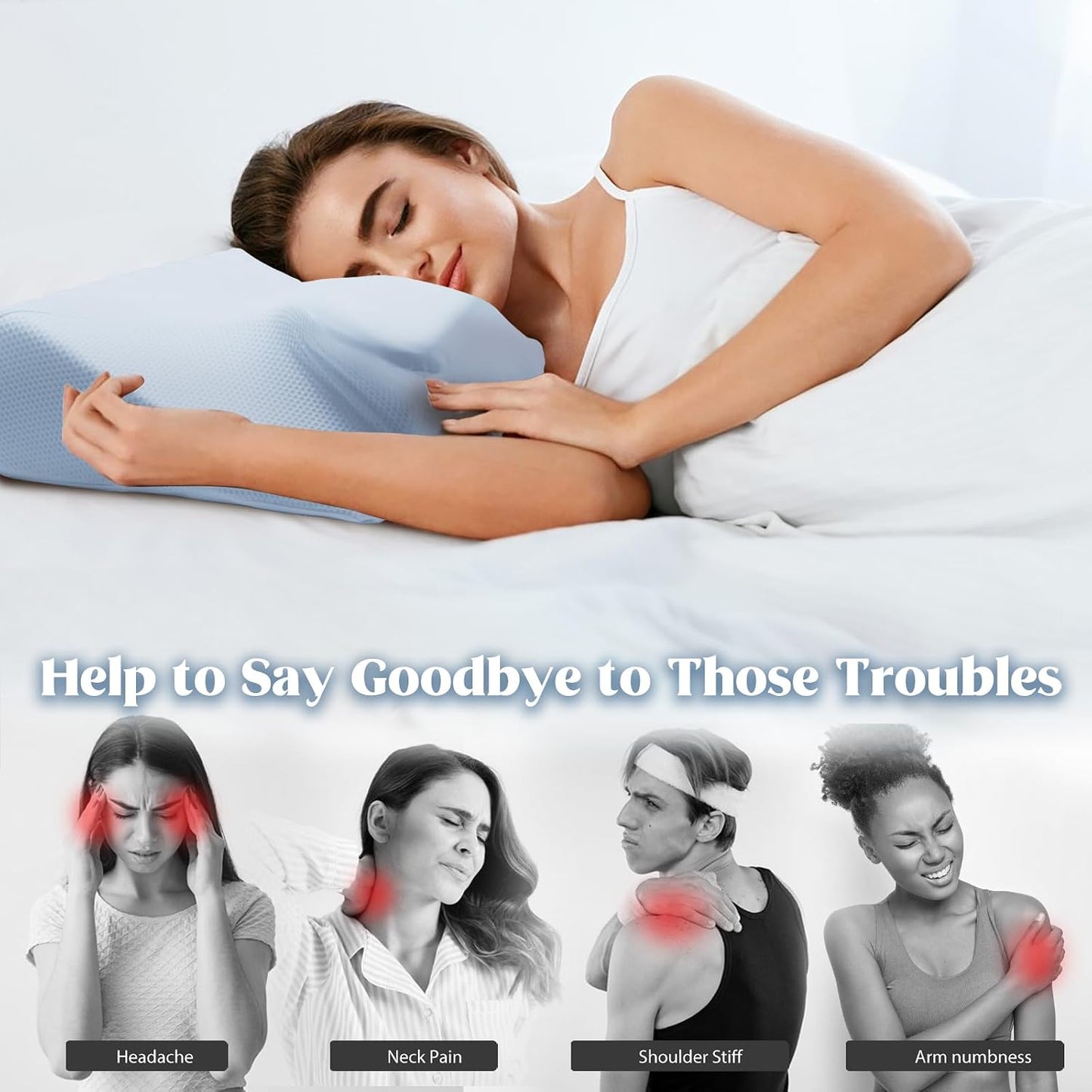 Cervical Pillow for Neck Pain Relief, Cooling Contour Memory Foam Pillows Support Odorless Ergonomic Neck Pillow Adjustable Orthopedic Bed Pillow for Side Back Stomach Sleeper with Pillowcase,Snow